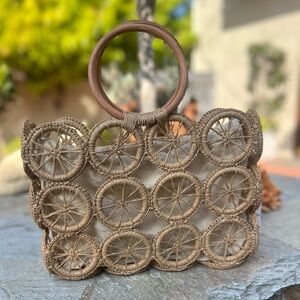 Handcrafted Boho Woven Circle Tote Bag - Natural